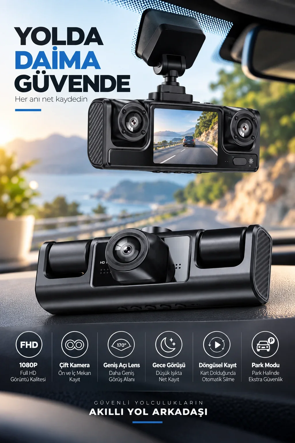 Çift Kameralı 1080P Full HD Araç Kayıt Kamerası