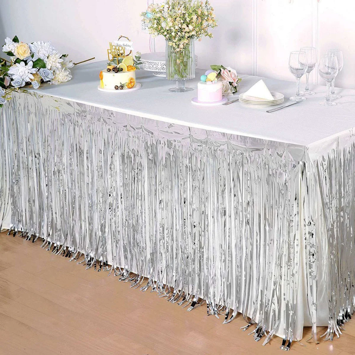 Gümüş Metalize Masa Eteği 275x75 cm – Kendinden Yapışkanlı görsel 2