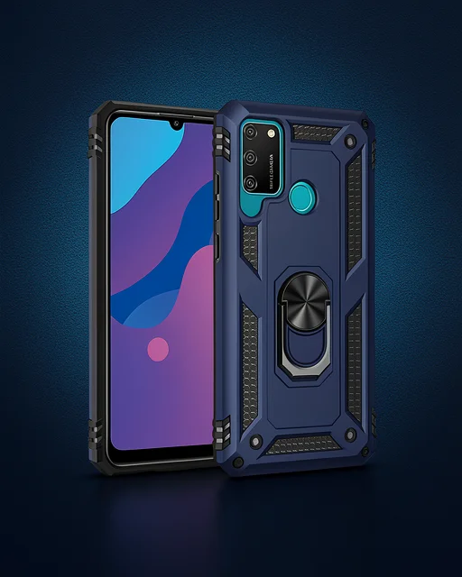 Huawei Y6p Kılıf Sofya Yüzüklü Silikon Kapak - Lacivert