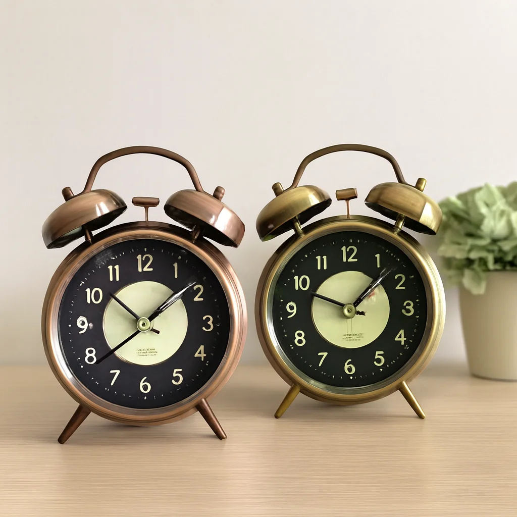 Yuvarlak Metal Çalar Saat 10 cm - Pilli Işıklı Fosforlu