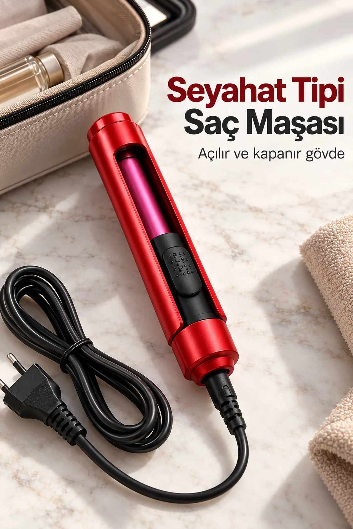 Açılır Gövdeli Seyahat Tipi Saç Şekillendirici ve Bukle Maşası görsel 5