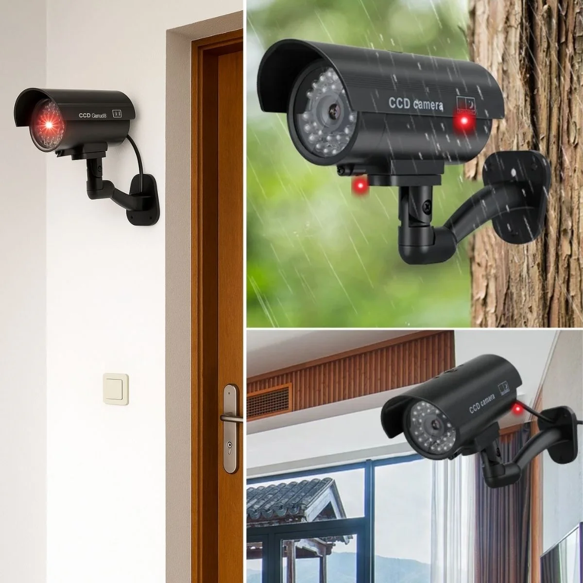 Duvara Monte Edilebilen Kırmızı Işıklı Siyah Sahte Güvenlik Kamerası Fake Kamera görsel 3