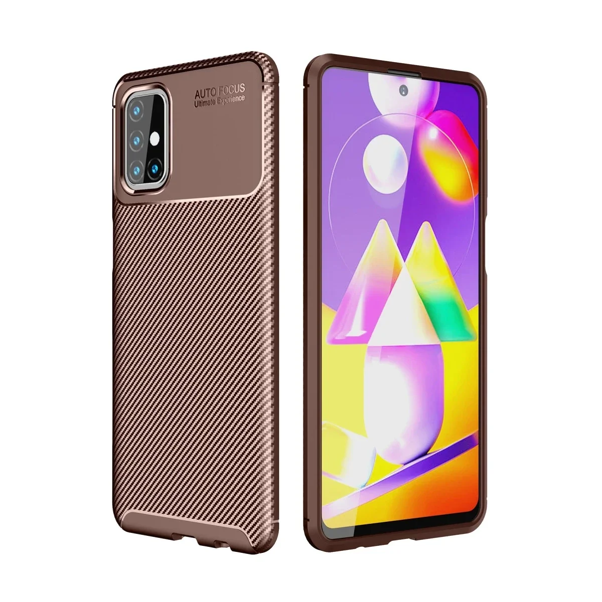 Samsung Galaxy M31S Kılıf Auto Focus Karbon Kapak - Kahverengi