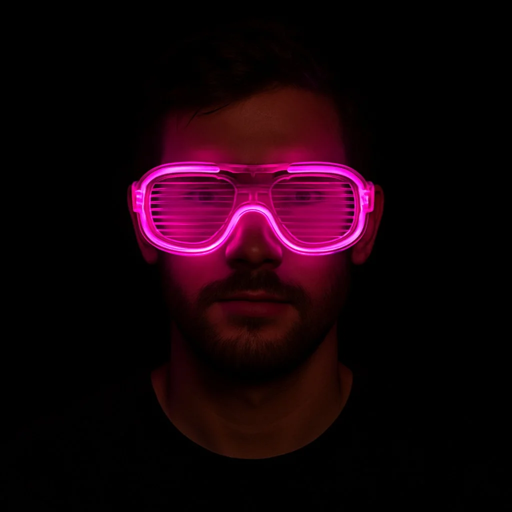 Pembe Led Işıklı Parti Gözlüğü - Neon Glow Şerit Gözlük 3 Modlu görsel 3