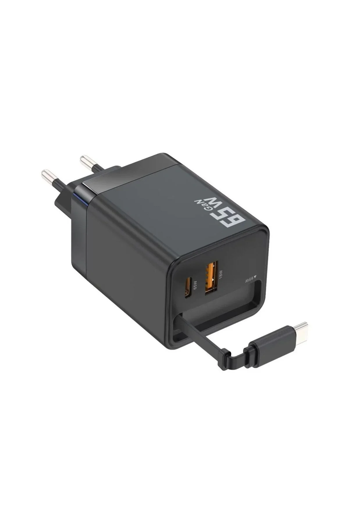 65W Süper Hızlı Şarj Cihazı | Dahili Type-C Kablo | USB-C & USB-A Çıkış | Çoklu Cihaz Desteği görsel 3