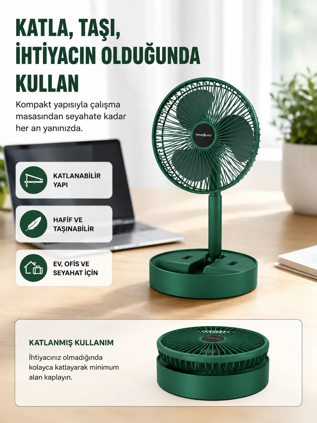 Şarjlı ni Fan Katlanabilir 3 Hız Ayarlı Taşınabilir Tasarımlı