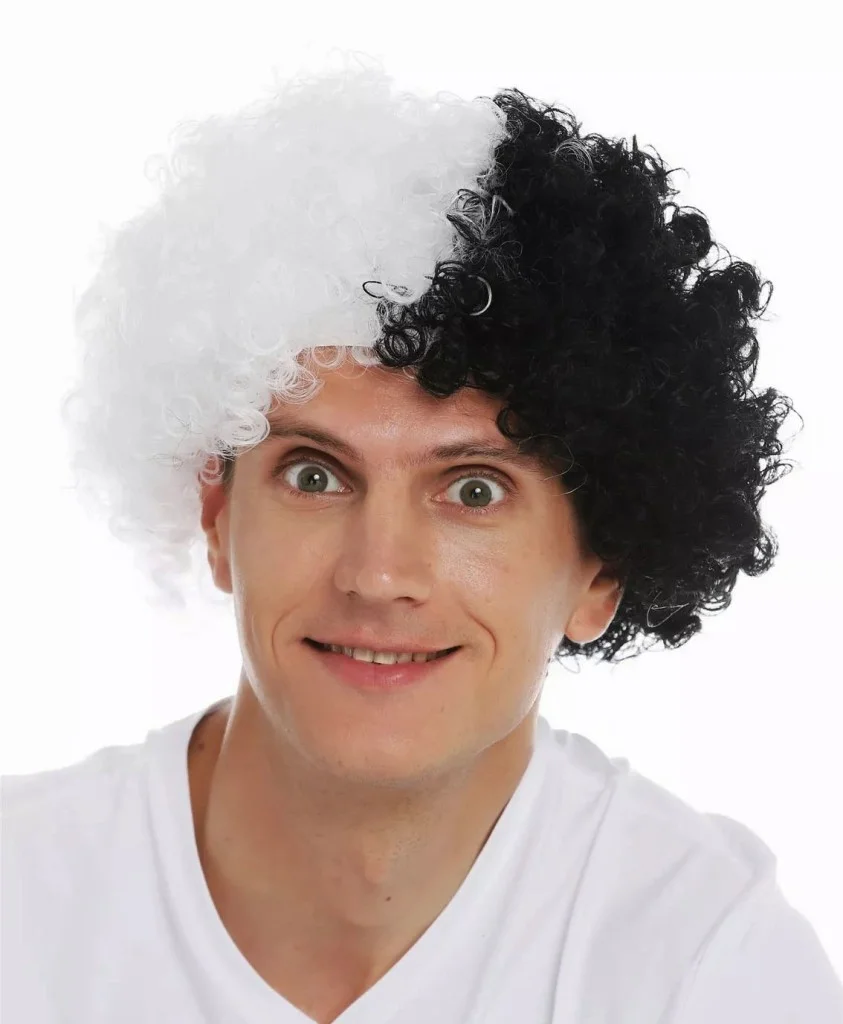 Siyah Beyaz Kıvırcık Afro Bonus Peruk Taraftar Bonus Saç görsel 2