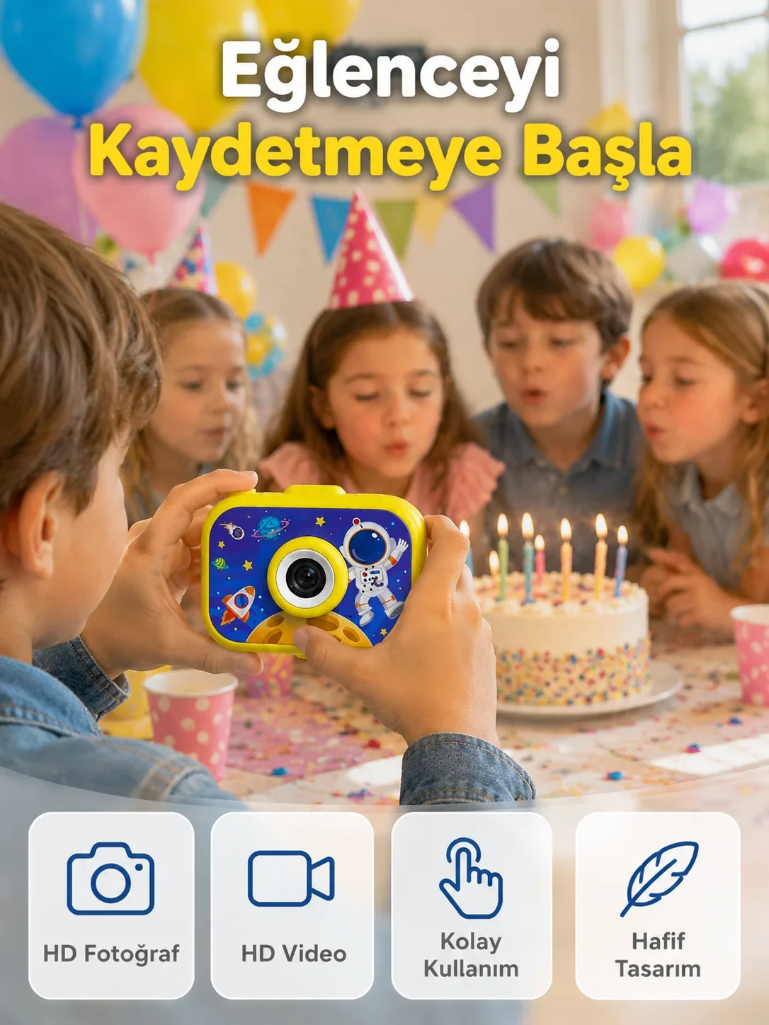 Şarjlı Çocuk Dijital Kamera Ön Arka Kamera Destekli HD Fotoğraf Video Çeki ni Tripodlu