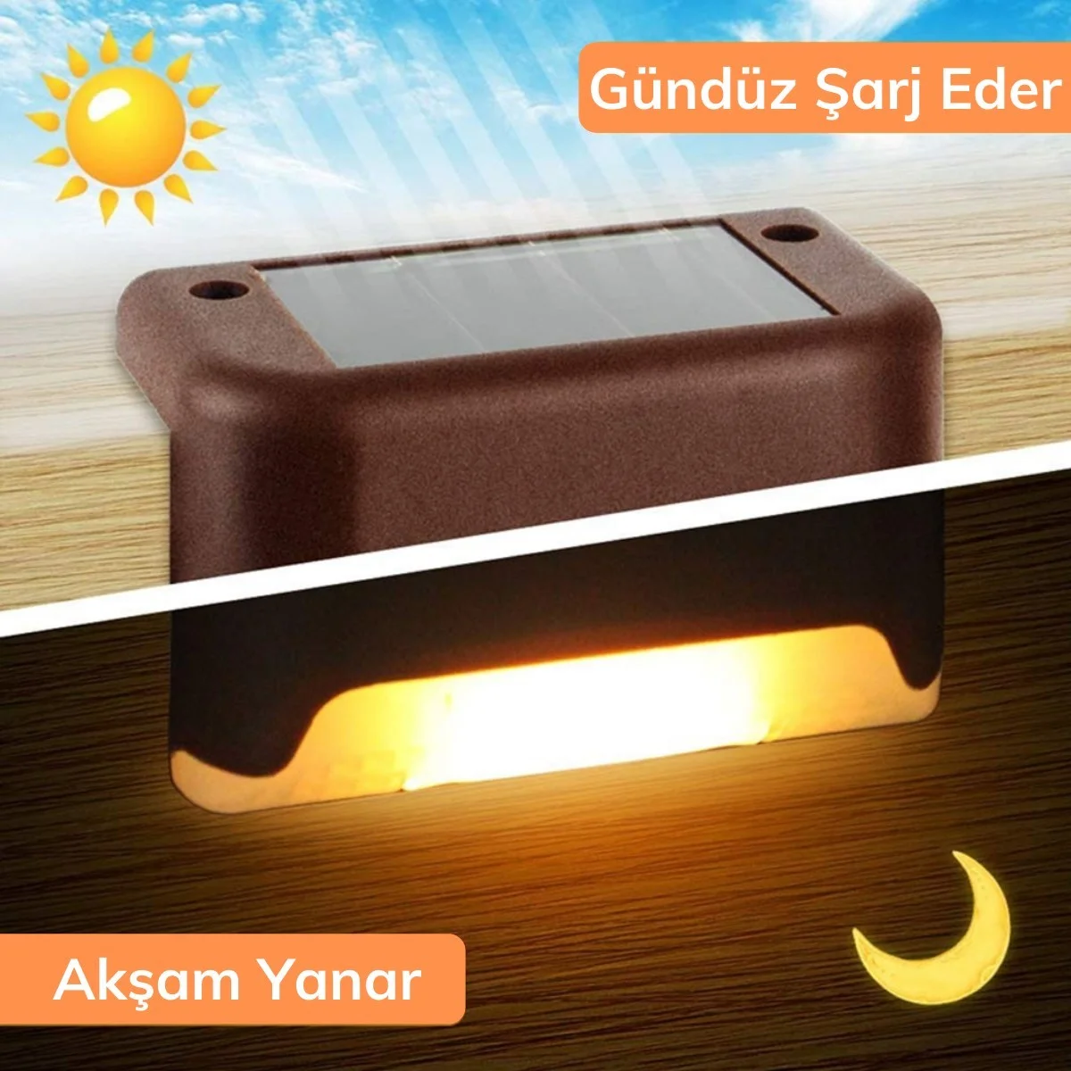 Solar Güneş Enerjili Şarj Edilen Köşebent Merdiven Veranda Bahçe Yolu Led Lamba Işık 4 Adet görsel 2