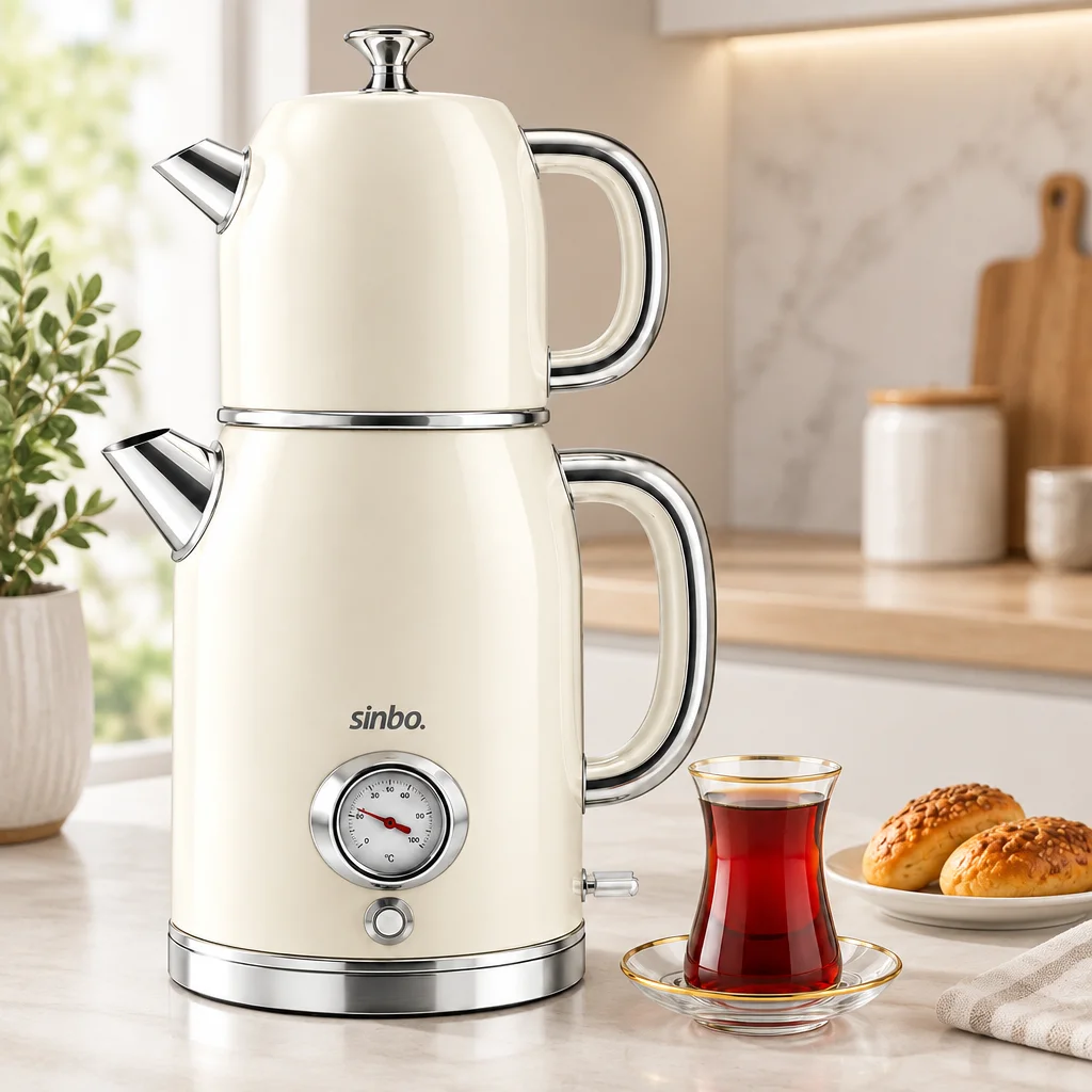 Elektrikli Retro Çay Seti 1600W Cam Demlik 1.8L+1L Derece Göstergeli