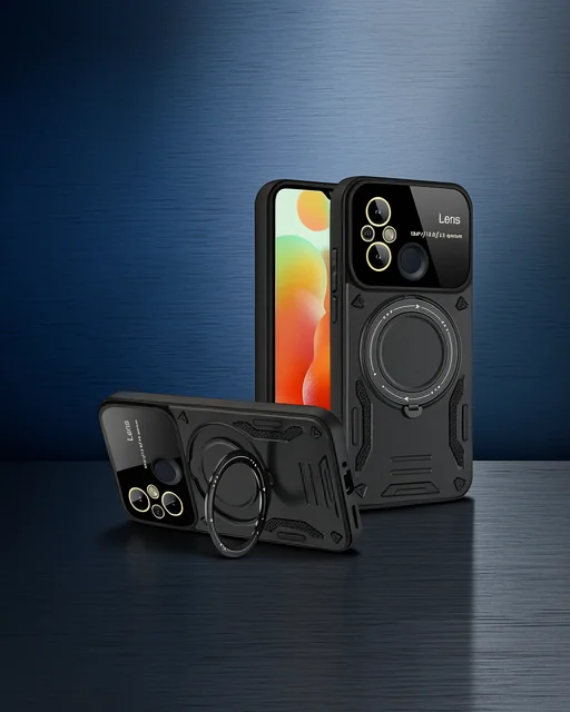 Xiaomi Redmi 12c Kılıf Joy Lens Standlı Kapak - Siyah