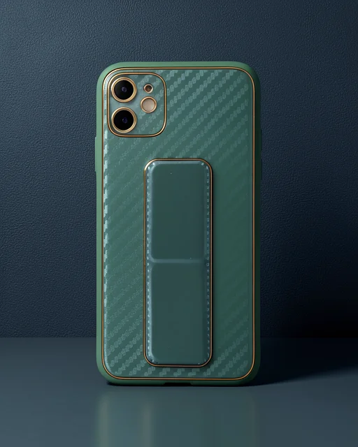 Apple İphone 12 Kılıf Coco Karbon Standlı Kapak - Yeşil