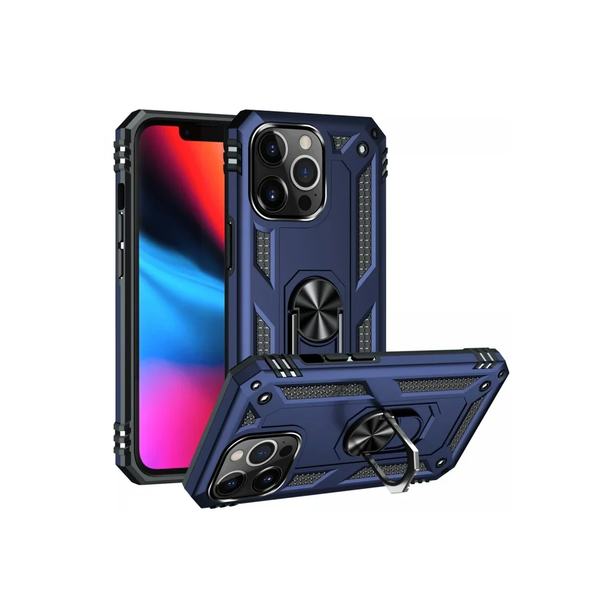 Apple iPhone 13 Pro Kılıf Sofya Yüzüklü Silikon Kapak - Lacivert görsel 2