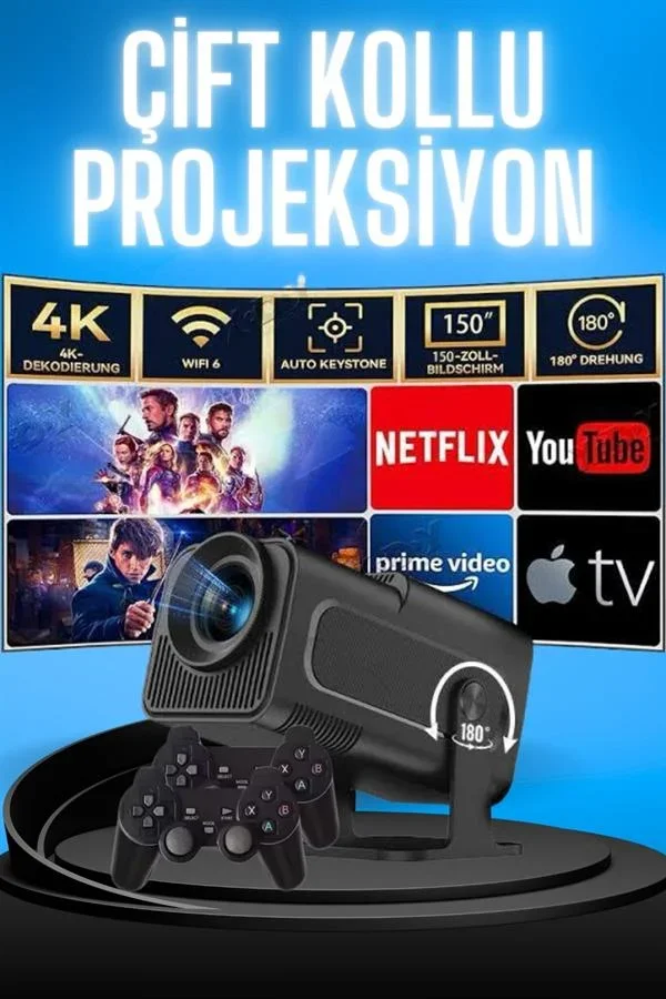Projektör Siyah Android Taşınabilir Sinema Projeksiyon Wifi Destekli En Güncel Sürüm Akıllı görsel 2