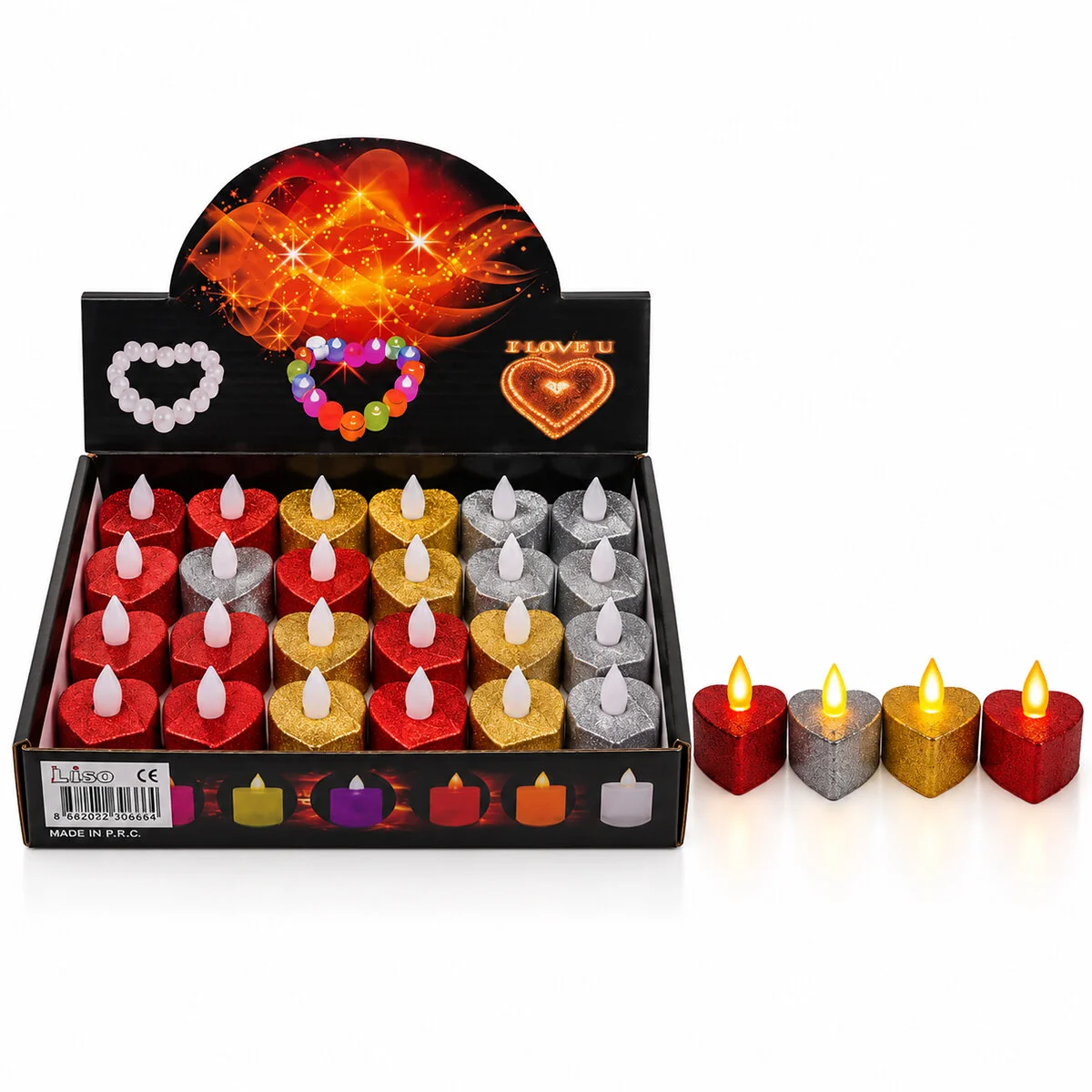 24 Adet Pilli Kalpli - Simli Renkli Led Mum Çap: 3.5CM Yükseklik: 4.2CM İ10-026