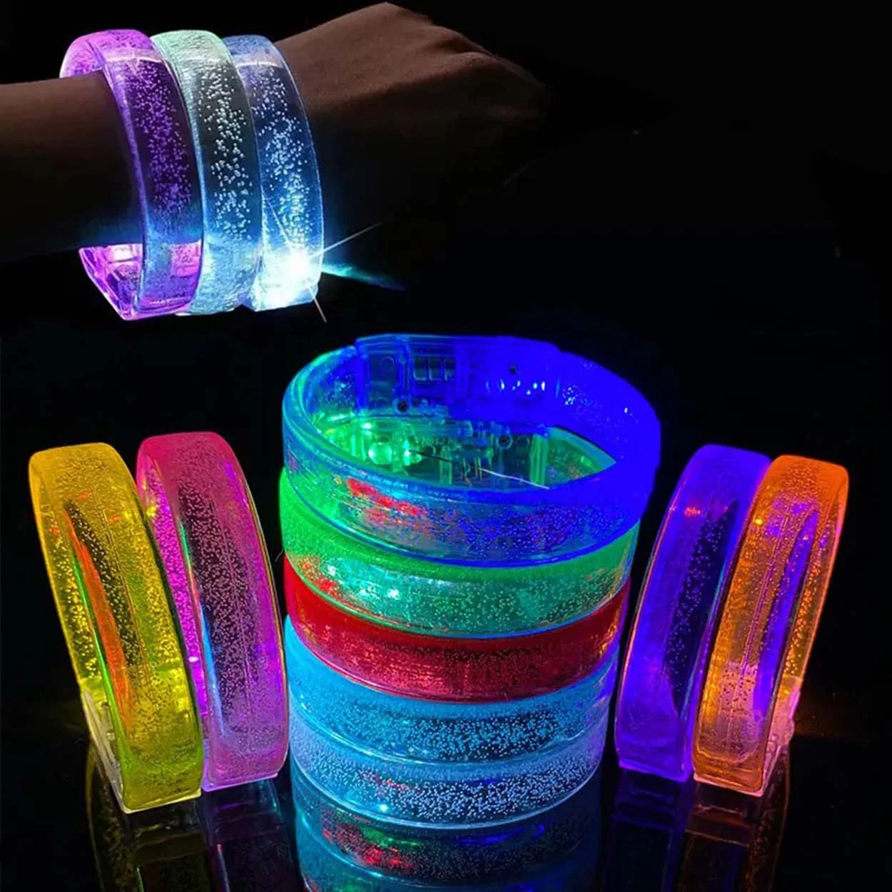 Yeşil Led Işıklı Baskı Yapılabilen Pilli Bileklik Bilezik 1,5 cm Genişlik görsel 2