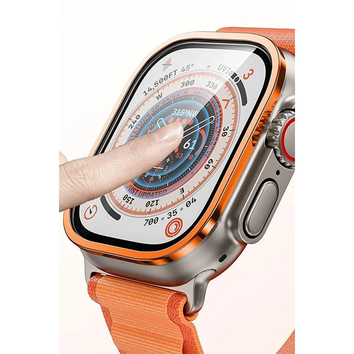 Apple Watch Ultra 49mm Alüminyum Kasa Cam Ekran Koruyucu - Turuncu görsel 2