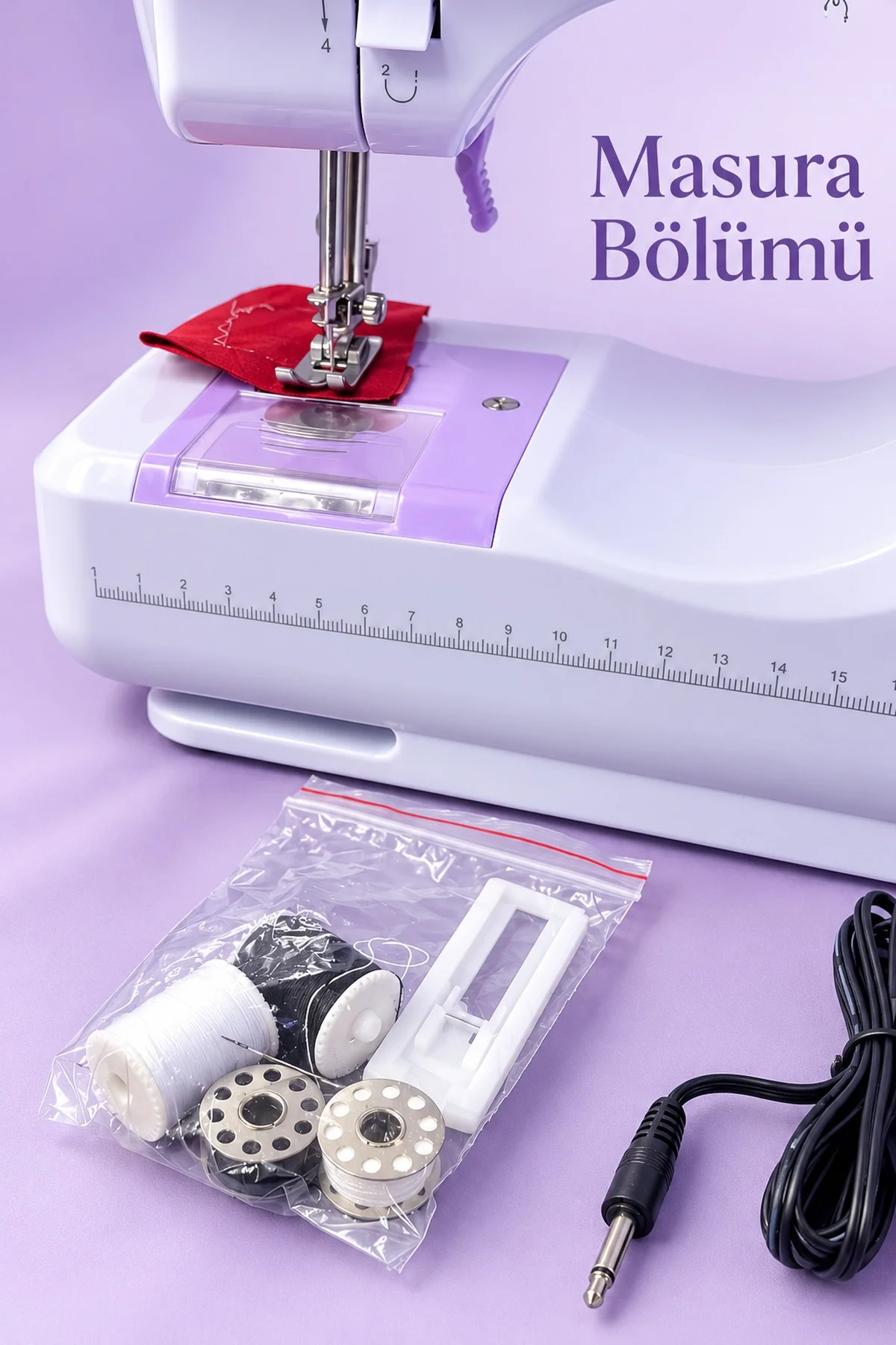 Ayak Pedallı Dikiş Makinesi Beyaz Lila Mini Tasarım görsel 4