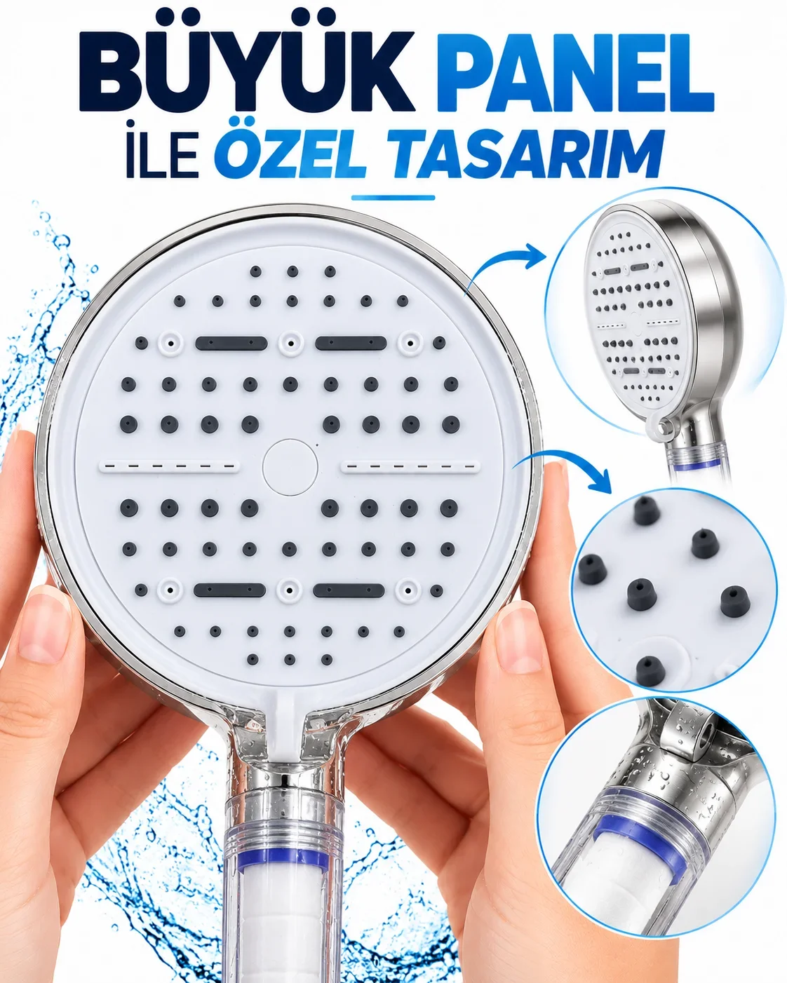 Filtreli 6 Sprey Modlu Duş Başlığı Büyük Panel Beyaz Çok Fonksiyonlu görsel 3
