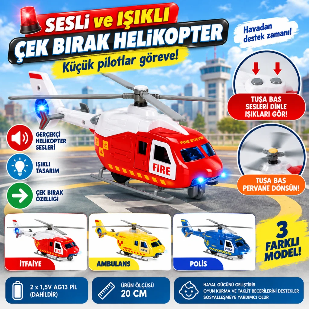 Sesli ve Işıklı Çek Bırak Helikopter görsel 4