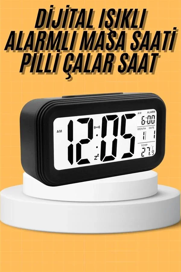 Dijital Masa Saati Takvim Çalar Saat Alarmlı Işıklı Led Ekran Pilli görsel 2