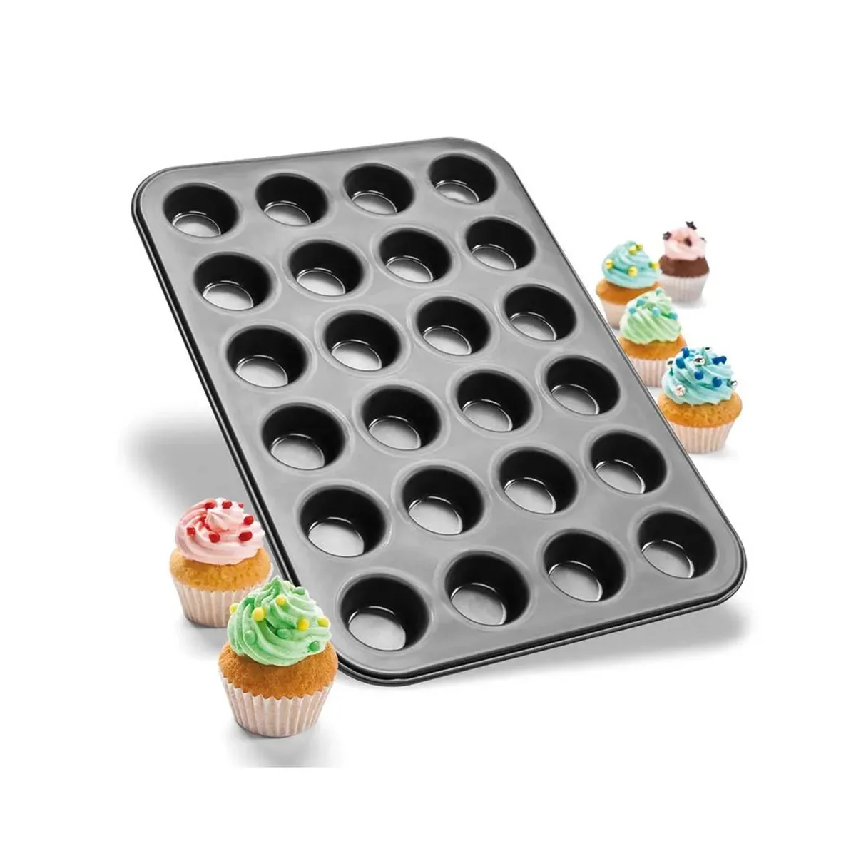 24 Gözlü Metal Muffin Kek Kalıbı Siyah görsel 4