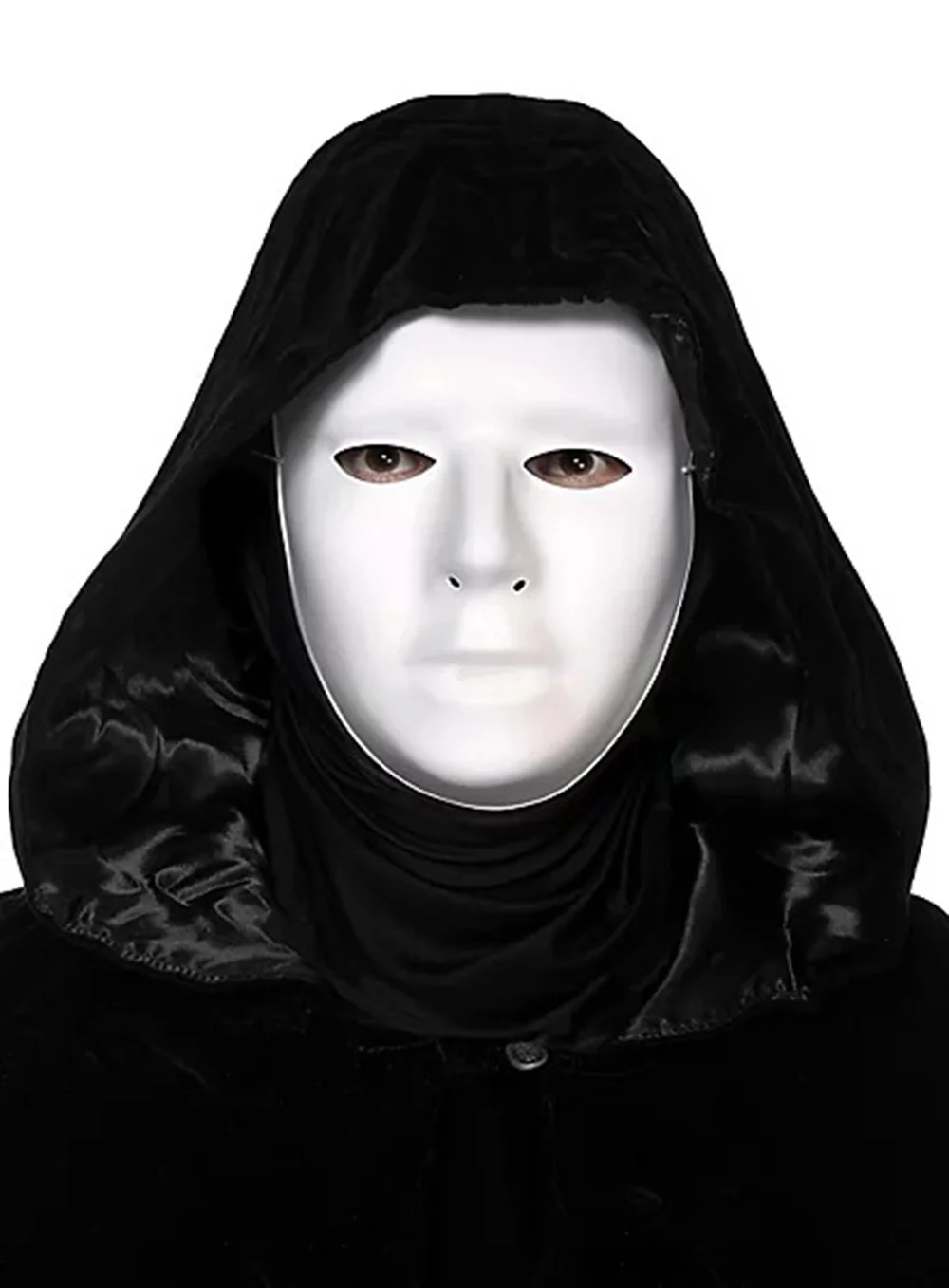 Siyah Kapüşonlu 120 cm Pelerin ve Beyaz Boyanabilir Tam Yüz Maske görsel 2