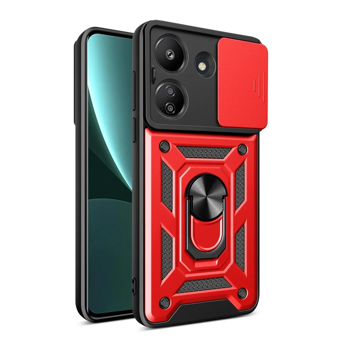 Xiaomi Redmi 13C Kılıf Pars Lens Yüzüklü Silikon - Kırmızı