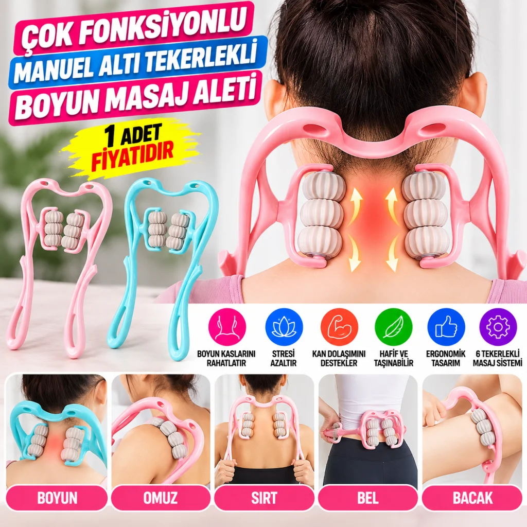 Çok Fonksiyonlu Manuel Altı Tekerlekli Boyun Masaj Aleti (adet fiyatıdır)
