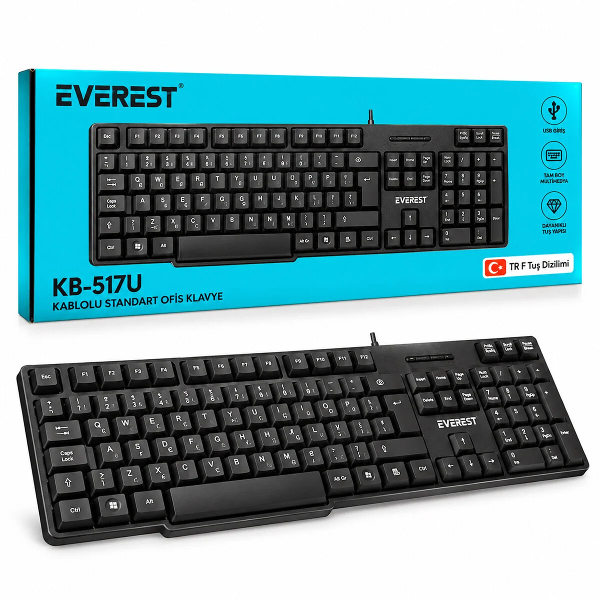 Kablolu Standart Ofis Klavye Siyah Q Klavye KB-517U
