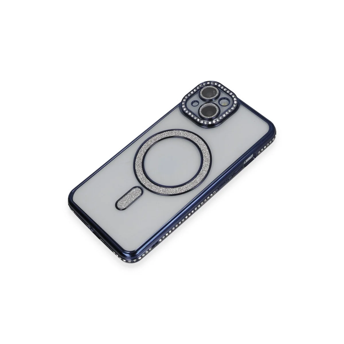 Apple İphone 13 Kılıf Joke Simli Magneticsafe Kılıf - Lacivert görsel 3