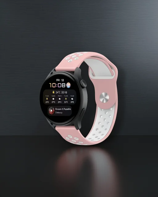 Watch 22mm Spor Delikli Kordon - Pembe-beyaz