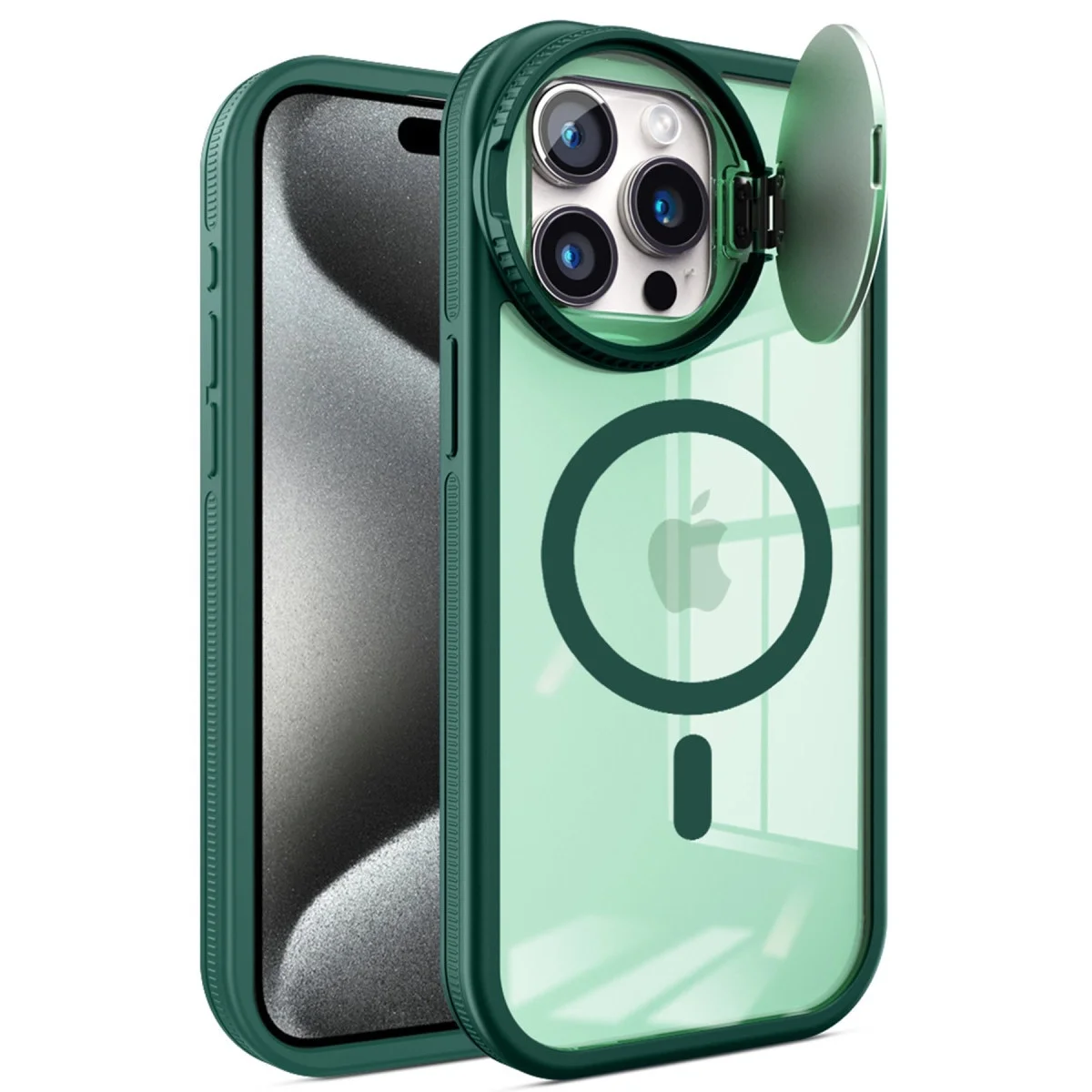 Apple İphone 15 Pro Kılıf Teleskop Lens Magsafe Silikon Kapak - Koyu Yeşil görsel 2
