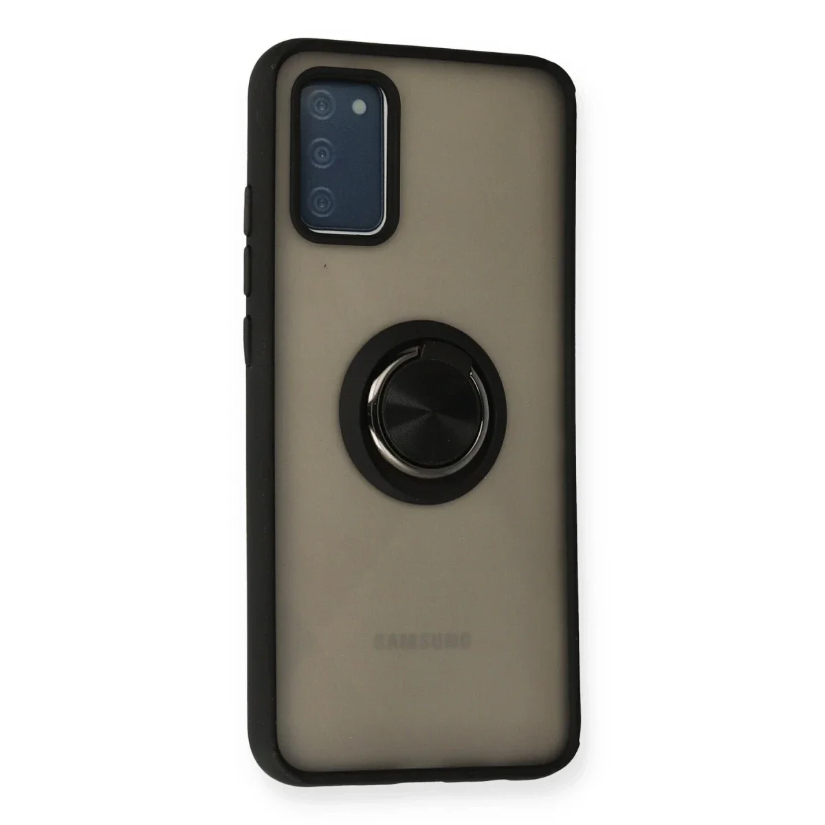 Samsung Galaxy A02S Kılıf Montreal Yüzüklü Silikon Kapak - Siyah görsel 2