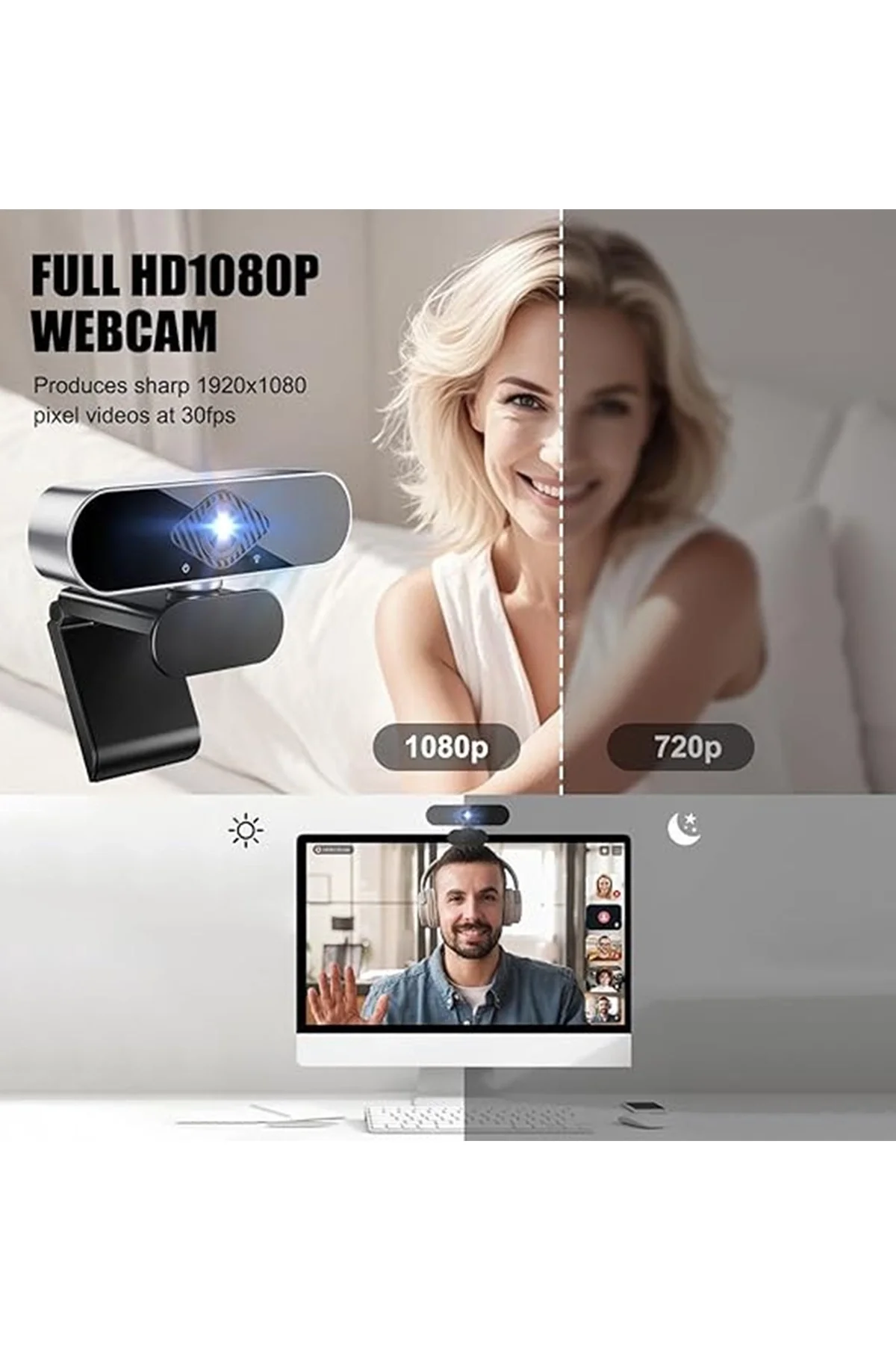 Webcam Orjınal 1080p Hd Konferans Kamera Dahili krofon Görüntülü Sohbet Yayın Kamerası Hd Video Ae-104 görsel 5