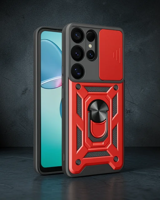 Samsung Galaxy S25 Ultra Kılıf Pars Lens Yüzüklü Silikon - Kırmızı