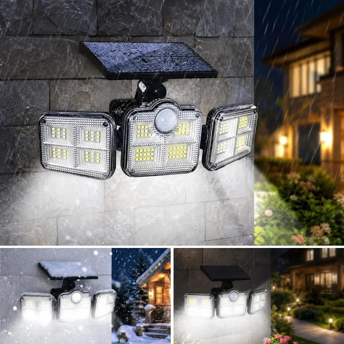 3'lü 122 LEDLİ Güneş Enerjili Hareket Sensörlü Aydınlatma, Dış Mekan Duvar ve Bahçe Lambası Solar LED görsel 3