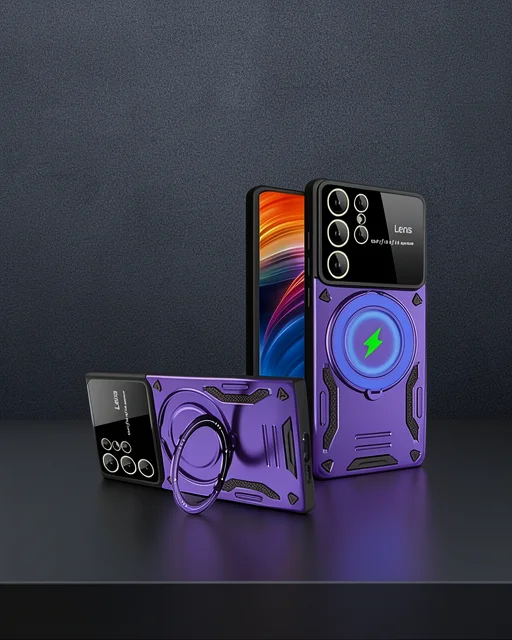 Samsung Galaxy S24 Ultra Kılıf Joy Lens Standlı Kapak - Mor