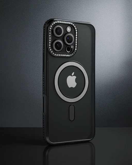 Apple İphone 16 Pro Kılıf Joke Simli Magneticsafe Kılıf - Siyah