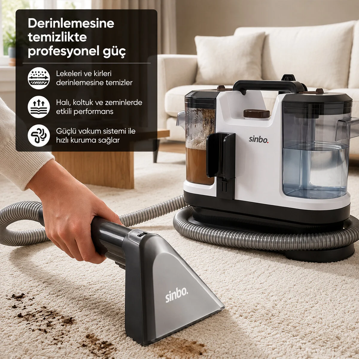 Koltuk Halı Yıkama Makine 500W Güç Xl Su Haznesi 1.5MT Hortum SCC-7605 görsel 4