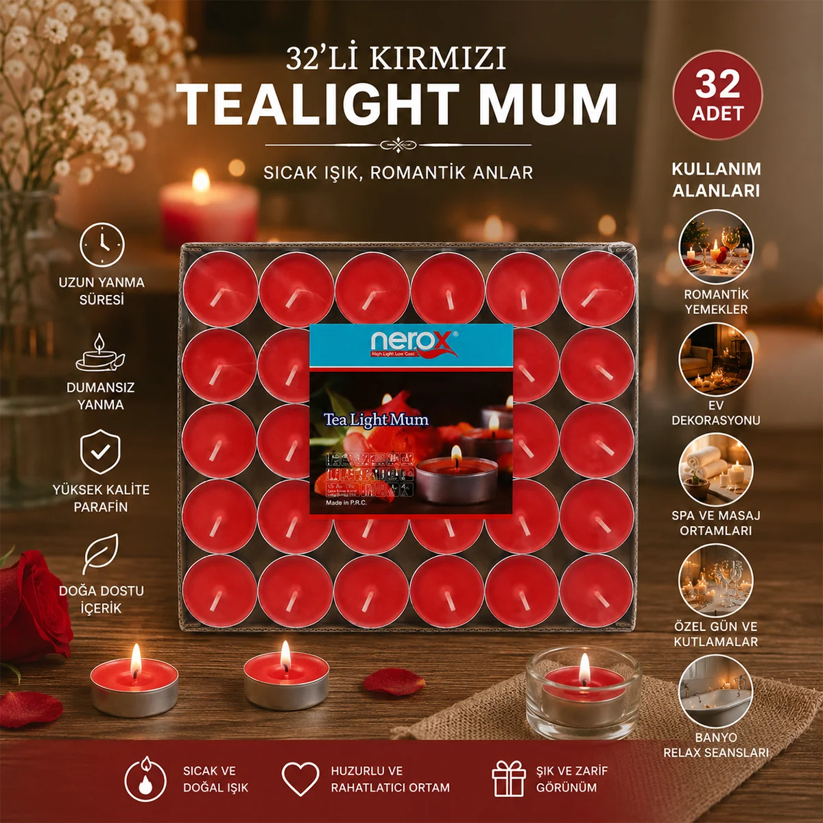 Tealight Yuvarlak Mum Mix 32'li görsel 3