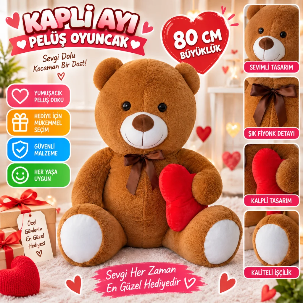 62531 80CM KAPLİ AYI PELUŞ OYUNCAK (adet fiyatıdır) görsel 2