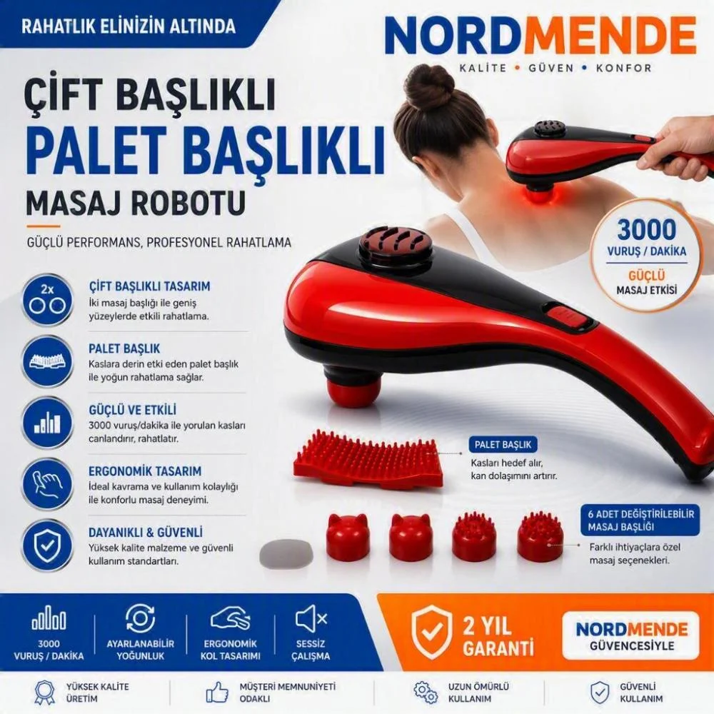 NORDMENDE Masaj Robotu Çift Başlıklı Palet Başlıklı 5 Farklı Masaj Başlığı görsel 7