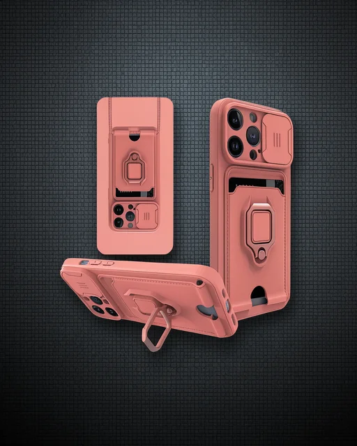 Apple İphone 13 Pro Max Kılıf Zuma Kartvizitli Yüzüklü Silikon - Pembe