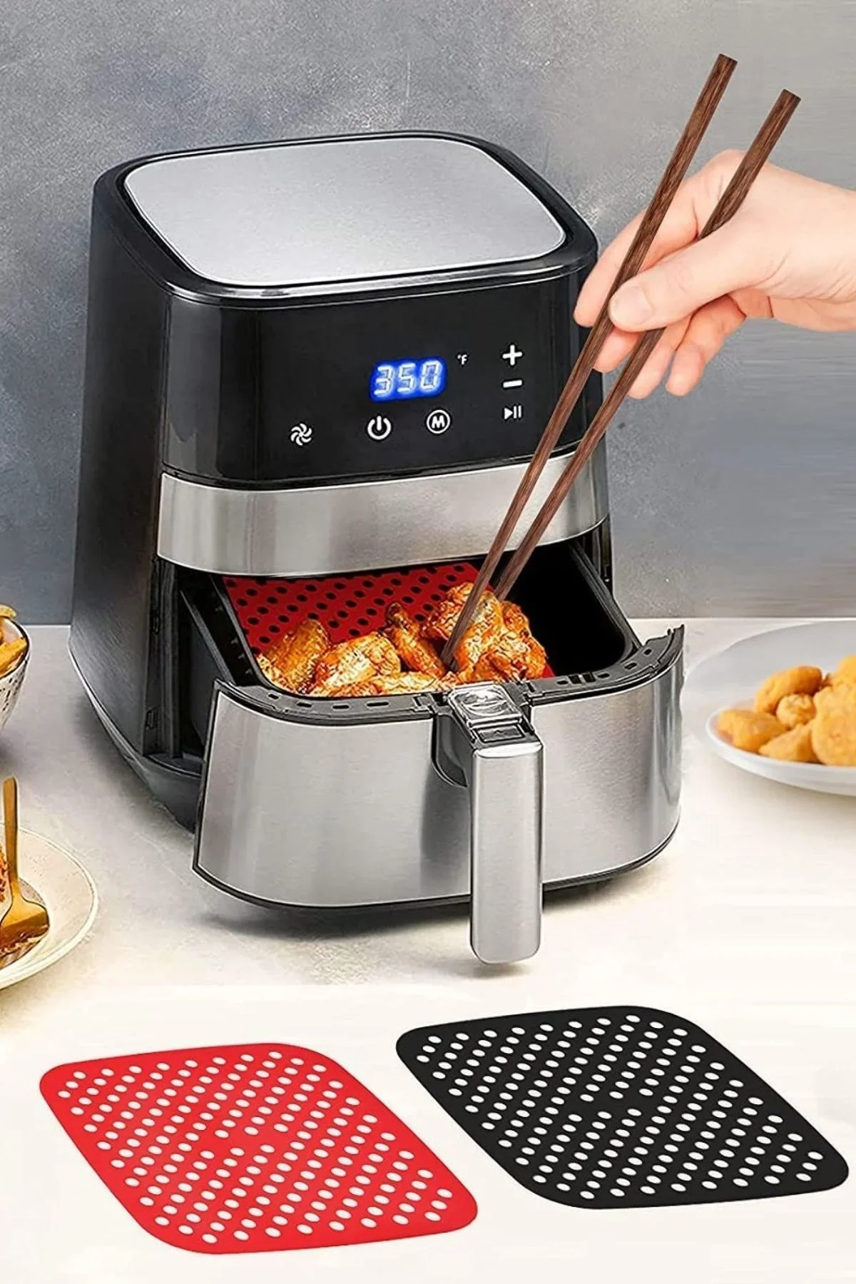 Renkli Isıya Dayanıklı Yıkanılabilir Silikon Fırın Ve Airfryer Kare Pişirme Matı 21,5 Cm görsel 4