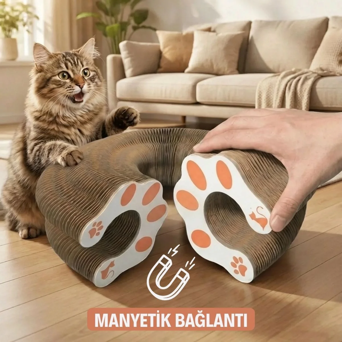 Akordiyon Karton Kedi Tırmalama Oyuncağı – Mıknatıslı Katlanabilir Etkileşimli Kedi Oyuncağı,Pençe Tahtası görsel 3