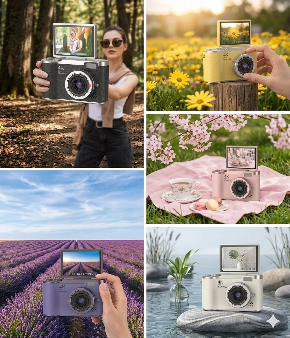 4K Dijital Retro Video Kamera 48MP 18X Zoom Flaşlı (32GB) Kart Dijital Vlog Fotoğraf Makinesi TÜRKÇE görsel 2