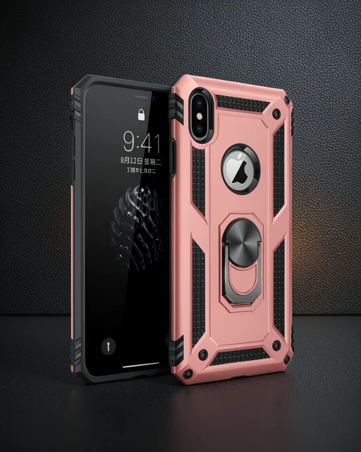 Apple İphone X Kılıf Sofya Yüzüklü Silikon Kapak - Rose