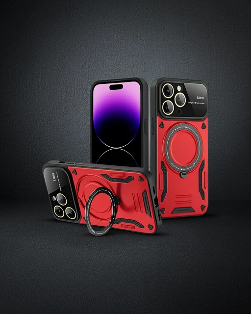 Apple İphone 16 Pro Kılıf Joy Lens Standlı Kapak - Kırmızı