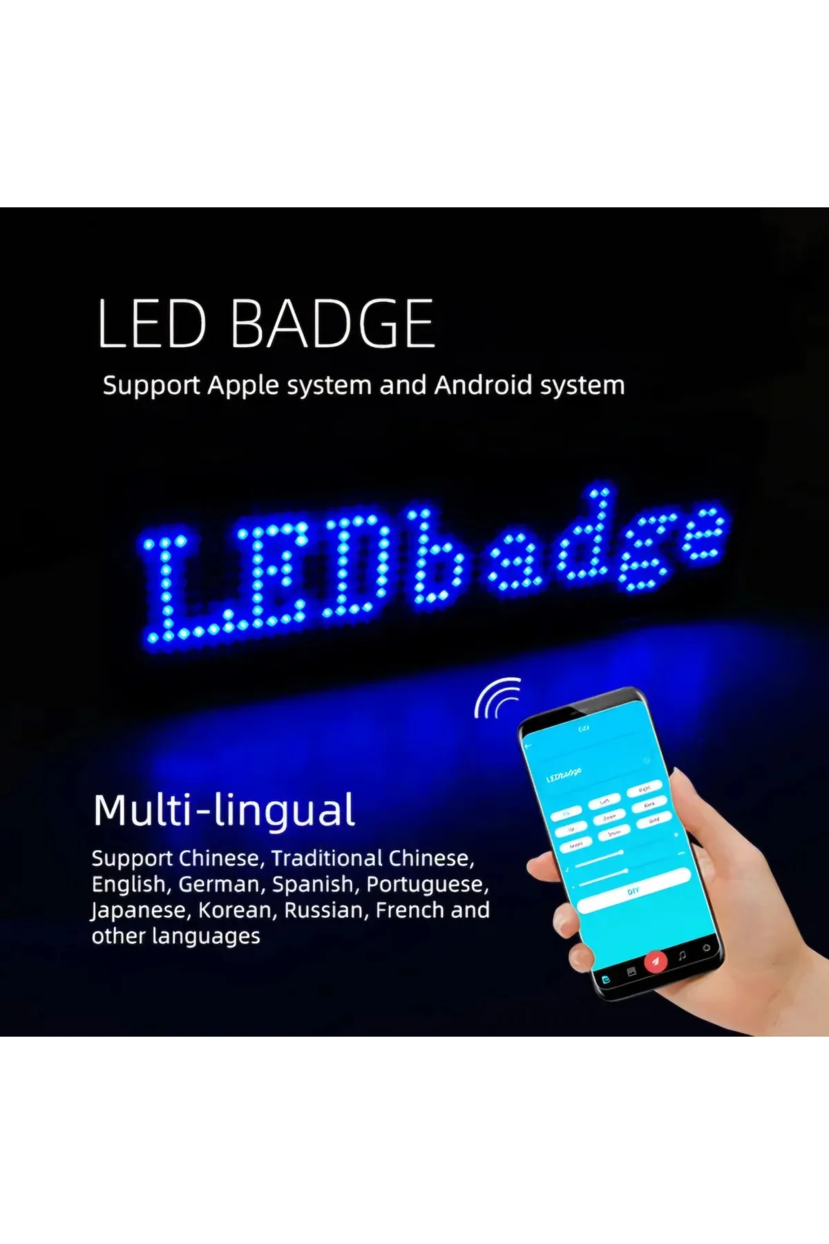 Matrix Kayan Led Yaka Rozeti Mobil Kontrollü Dijital Etiket 9×3CM görsel 6